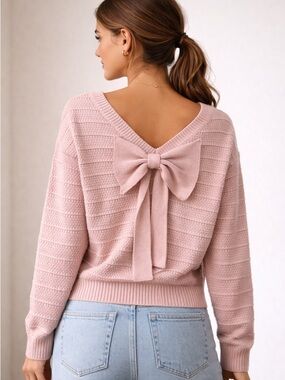 Women's Blush Pink Bow-Back Sweater